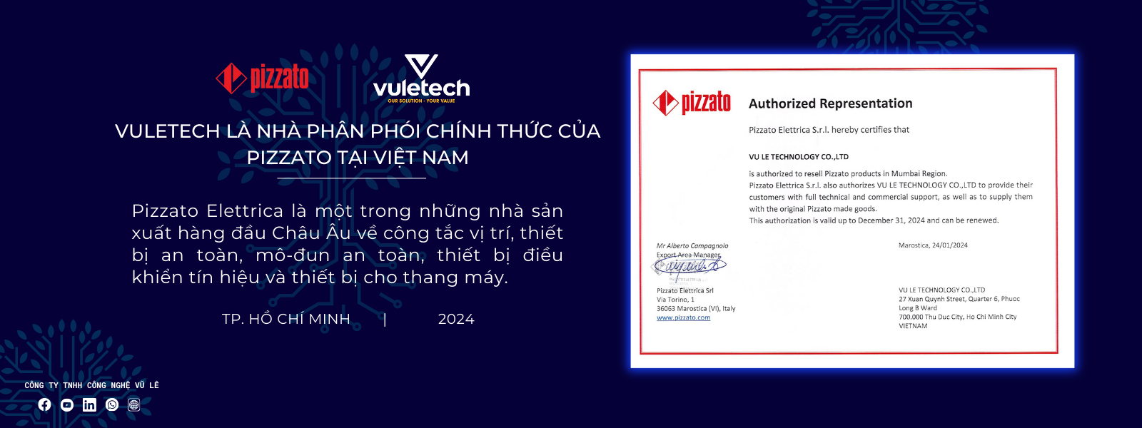 𝐕𝐔𝐋𝐄𝐓𝐄𝐂𝐇 là công ty phân phối chính thức tất cả các sản phẩm của 𝐏𝐢𝐳𝐳𝐚𝐭𝐨 𝐄𝐥𝐞𝐭𝐭𝐫𝐢𝐜𝐚