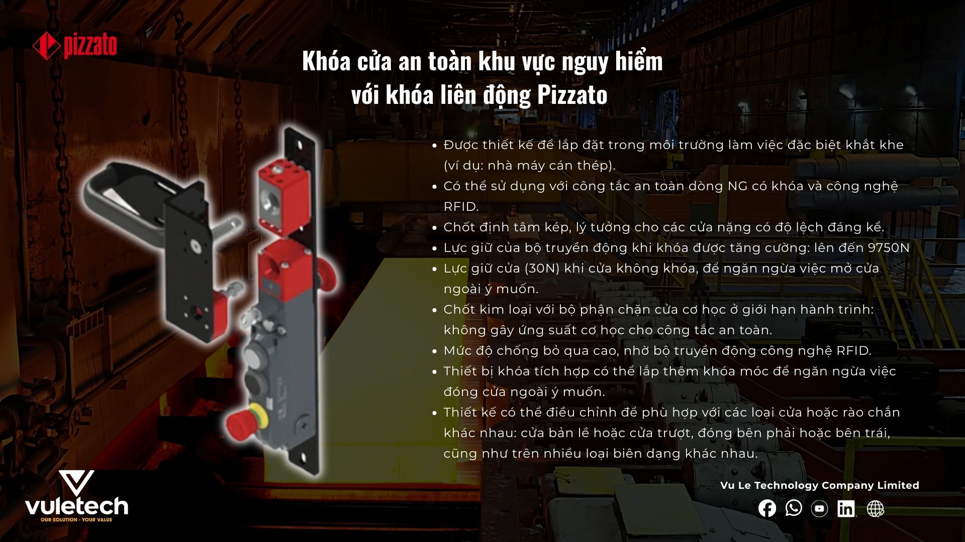 Khóa cửa an toàn khu vực nguy hiểm với khóa liên động Pizzato 