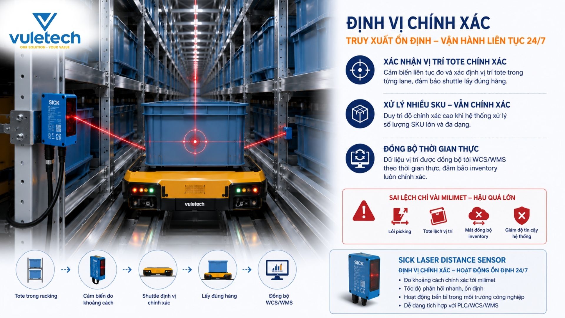Định vị thùng hàng chính xác trong kệ hàng racking Định vị thùng hàng chính xác trong kệ hàng racking